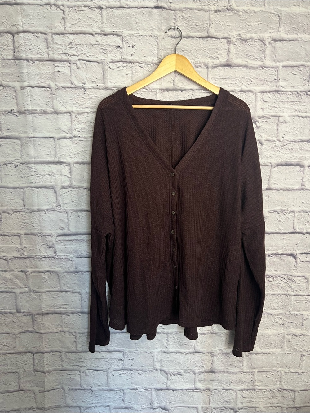 Racheal Brown Waffle Knit Henley Top – Women’s 3XL